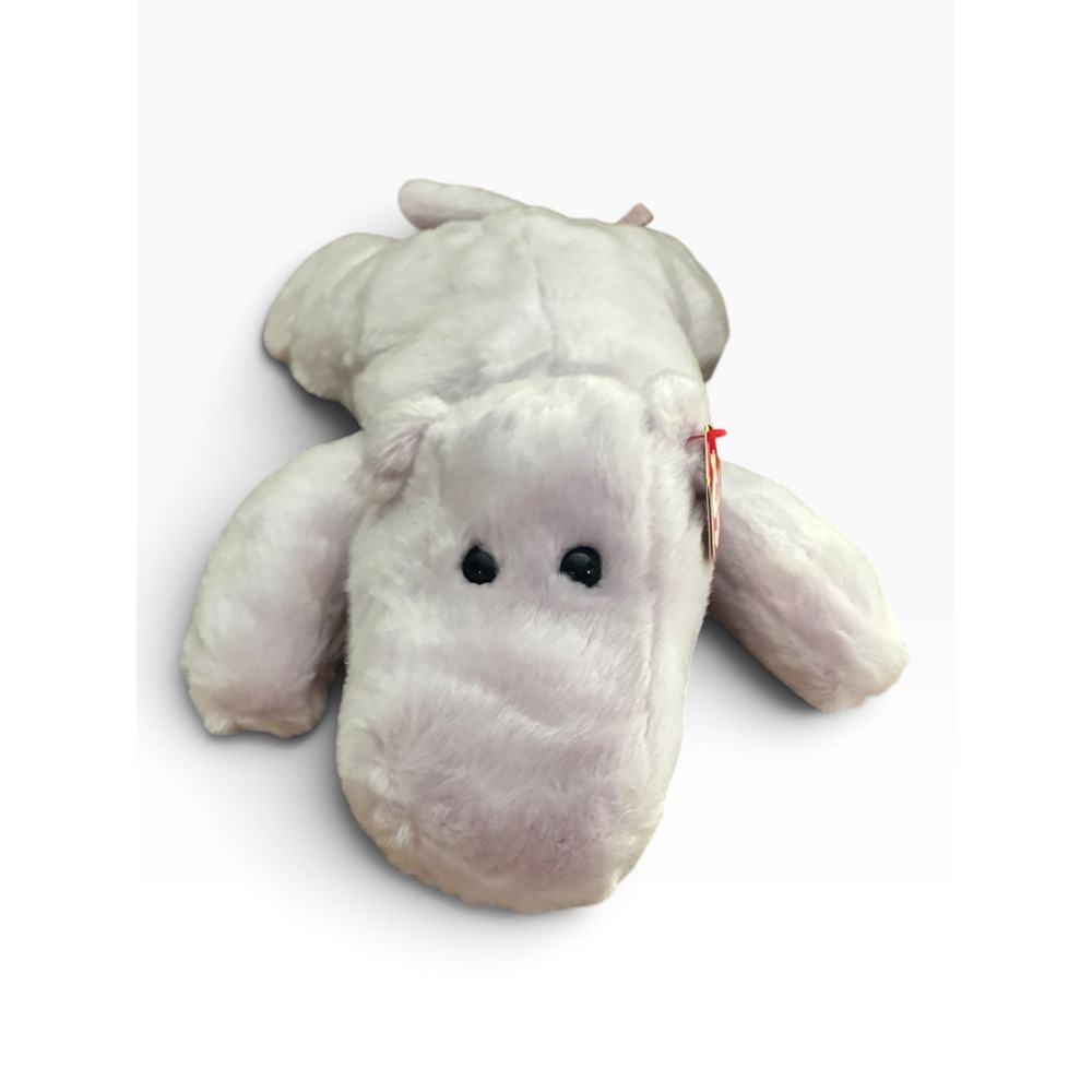 Ty Beanie Buddies Happy the Hippo Plush Large 15" Lavender Purple Excellent 2000